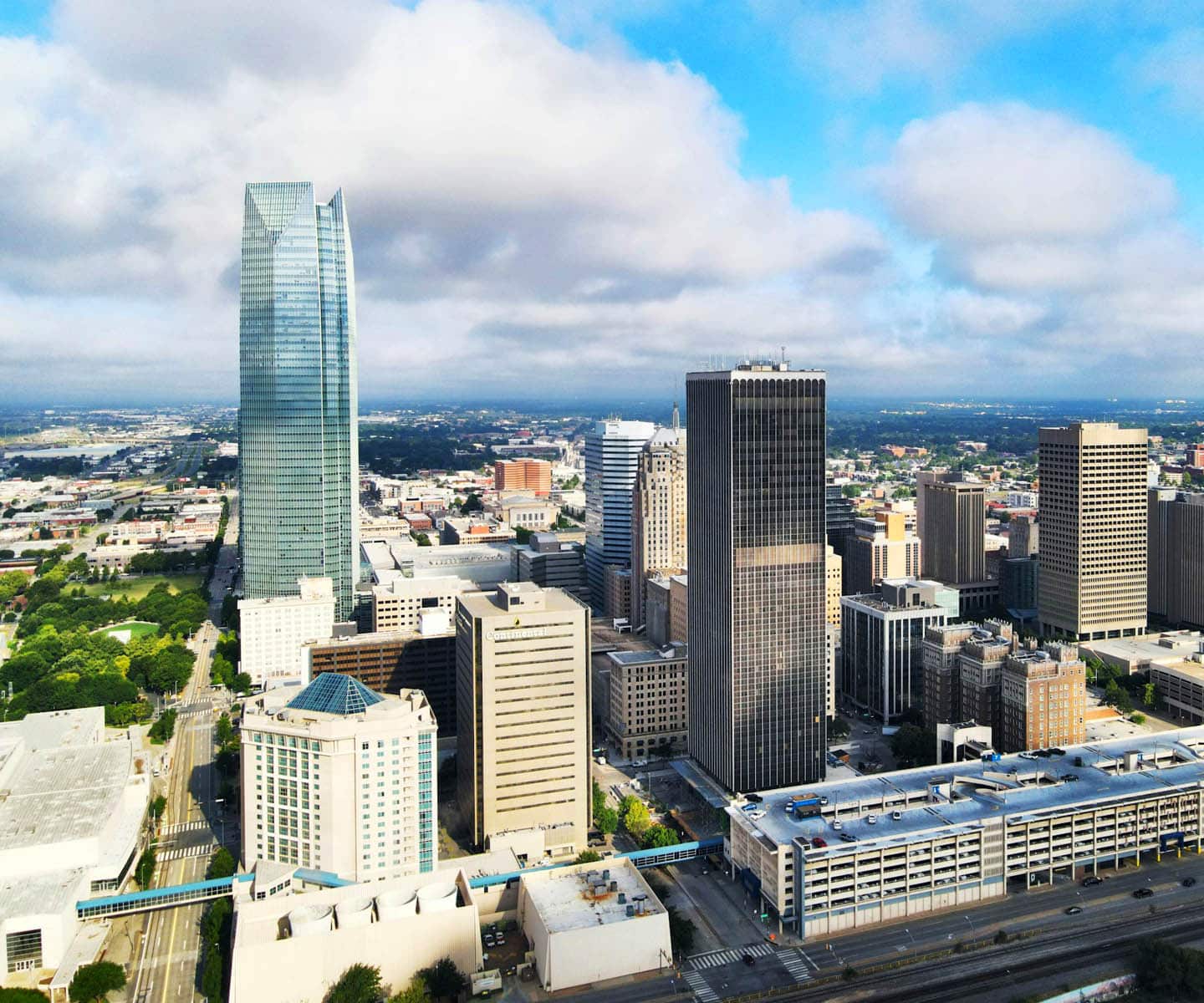 aerial view of oklahoma city skyline
