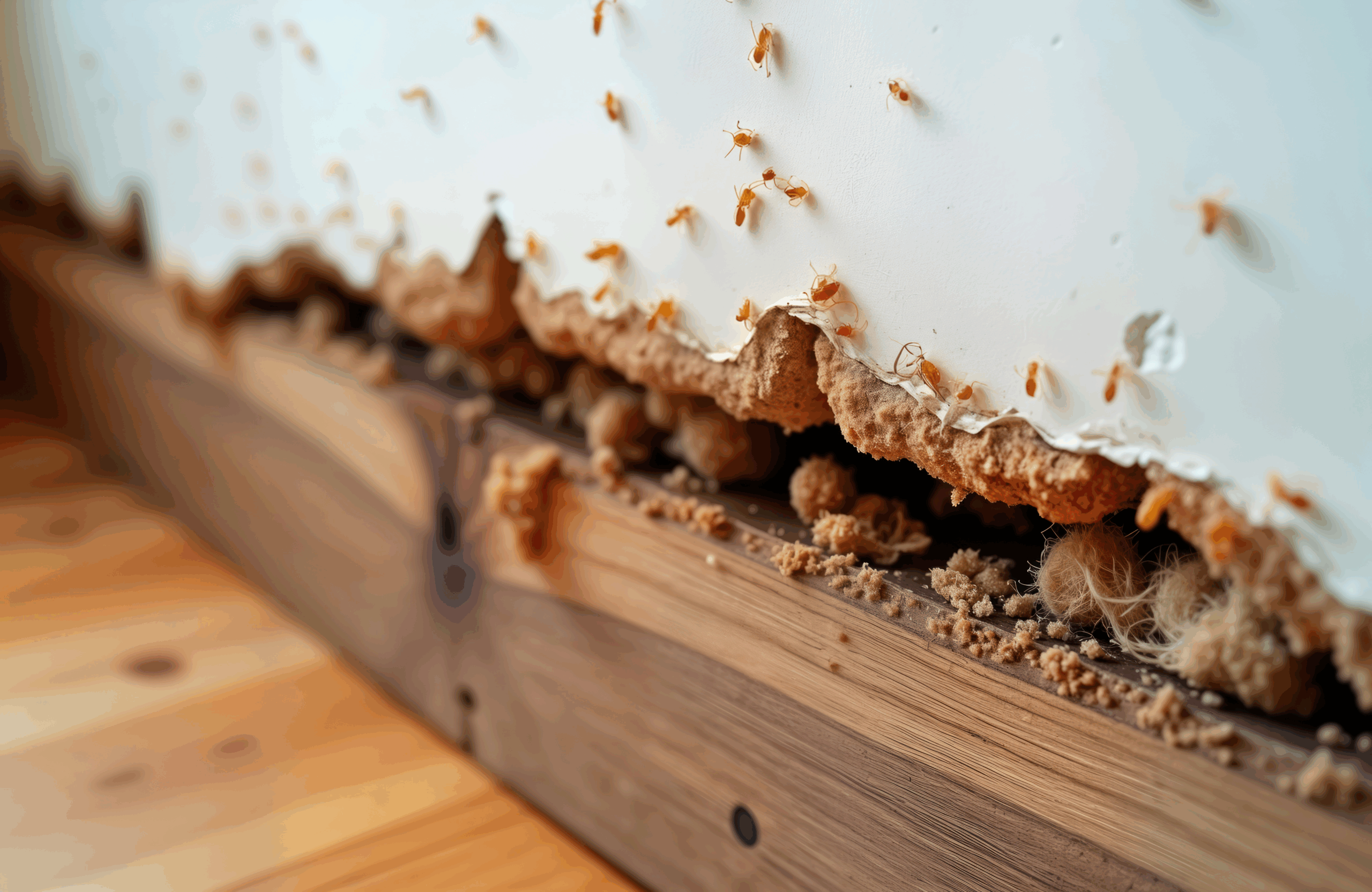Damage to home interior wall due to termites.