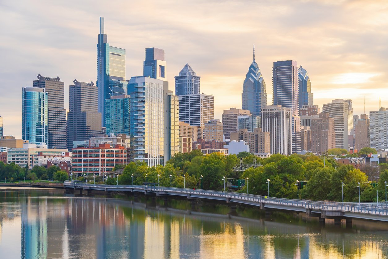 Philadelphia downtown city skyline, cityscape of Pennsylvania USA