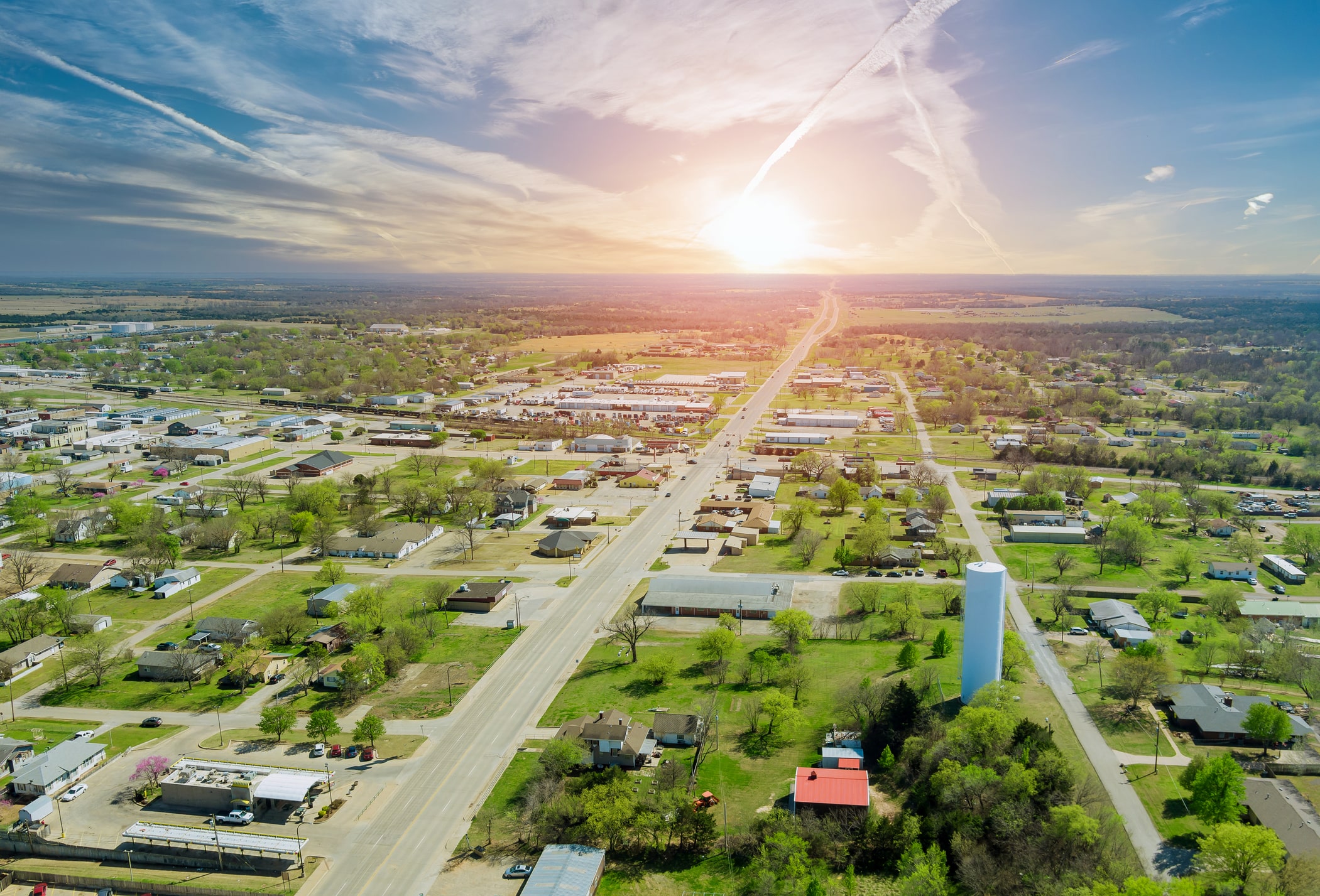 Panorama landscape scenic aerial view of a suburban settlement in a beautiful detached houses