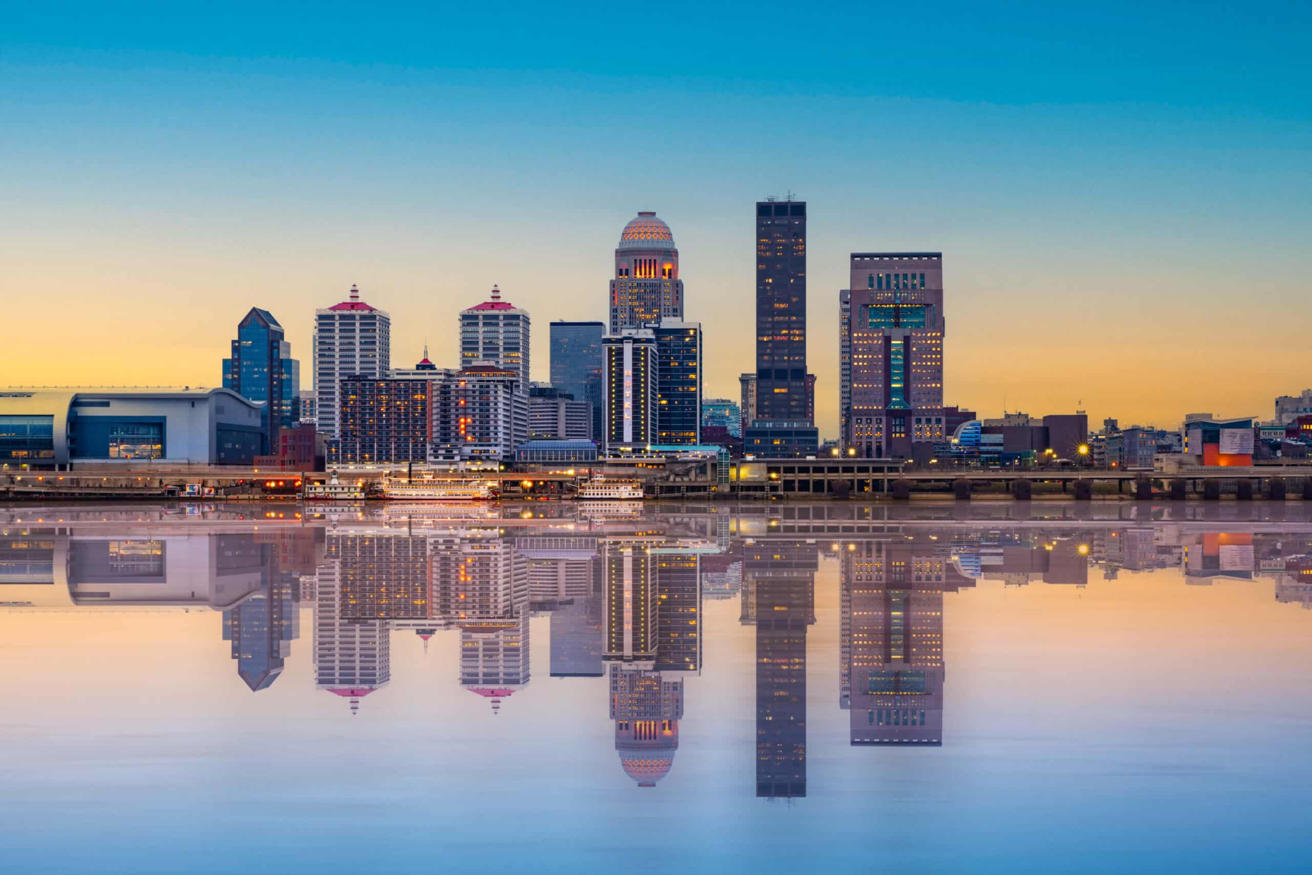 Louisville Kentucky skyline at dusk